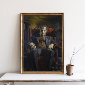 Green Monster Wall Art, Halloween Wall decor, Vintage Spooky Oil Painting Print, Dark Academia, Gothic Art, Vintage Aesthetic Print | SG#259