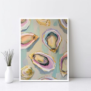 Colorful Oyster Shell Painting, Coastal Pastel Abstract Beach House Wall Art, Spring Dining Room Kitchen Print, Beautiful Beach Art | SG310