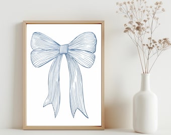 Hair Bow Art Print, kustesthetiek, aquarel vintage kunstafdruk, decor vintage kunst, kust kleindochter vintage, blauwe strik, JPG | SG#58