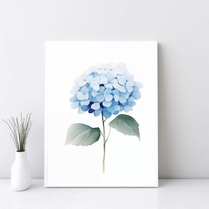 Blue Watercolor Hydrangea Art Prints, Minimalist Colorful Wall Decor, Botanical Wall Art Painting, Floral Print Poster, Blue Flower | SG#158