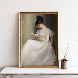 Antique Portrait Woman Reading, Vintage Print Bedroom Wall Decor, Book Printable Art, Digital, Home Library Art, Reading Decor, JPG | SG#55