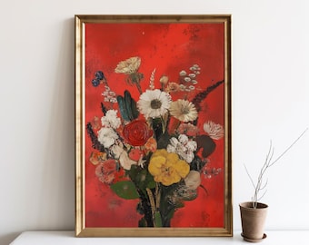 Antique Botanical Oil Painting, Victorian Flowers Print, Abstract Floral Bouquet Wall Art, Grandmillennial Aesthetic Canvas Wall Art | SG342