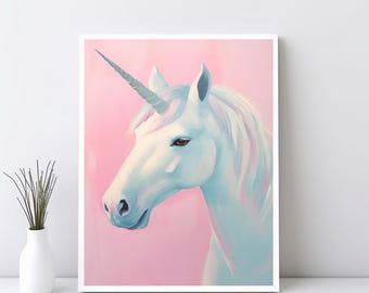 虹色のユニコーンの絵画：女の子の部屋を彩る、幻想的なアート