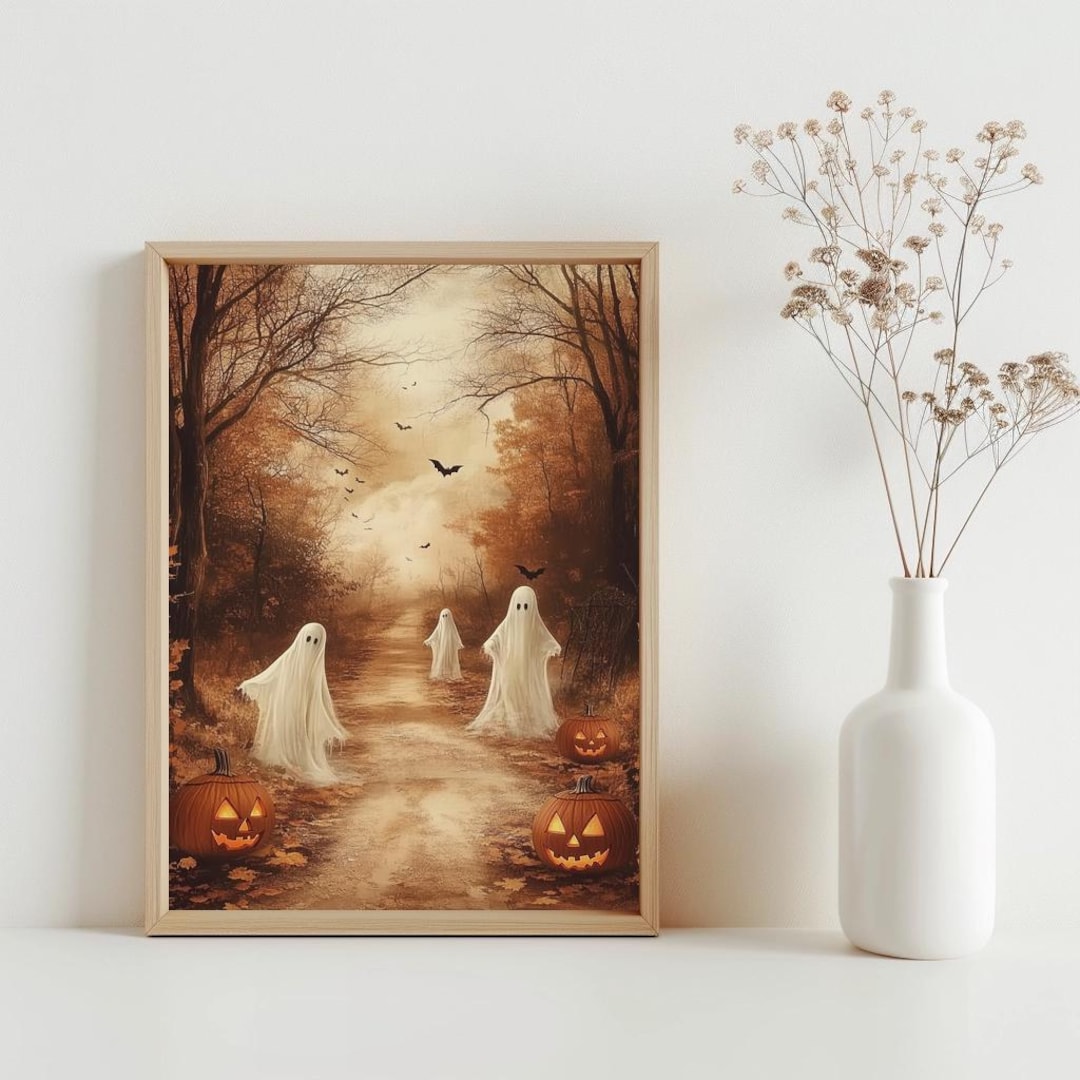 Autumn Ghost Painting, Moody Landscape Vintage Style Wall Art, Spooky ...