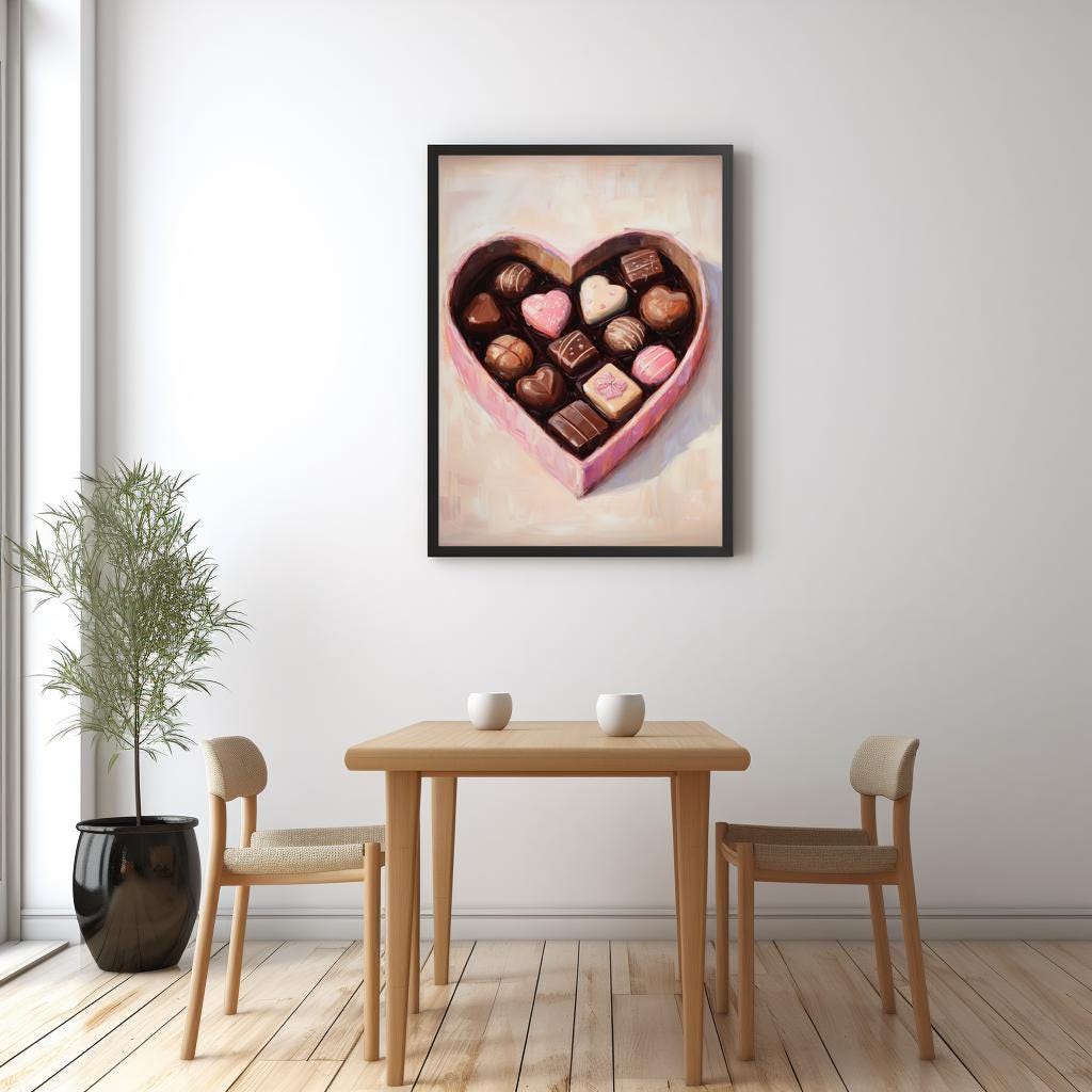 Heart Shaped Chocolate Box Valentines Day Print, Valentine