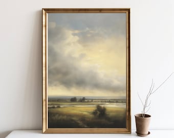Vintage Landscape Oil Painting, Farmhouse Decor Wall Art Printable, Lake View Wall Decor, Cottage Decor, Home Wall Print Scenery JPG | SG#75