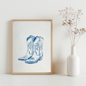 Cowgirl Boots Wall Art, Coastal Cowgirl Poster, Coquette College Dorm Room Decor, Girly Western Print, Trendy Apartment Aesthetic | SG#288