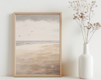 Sanfte neutrale Strand Malerei, sanfte Küstenlandschaft, Sommer druckbare Download, sanfte neutrale Töne Wand-Dekor, Vintage Strand Kunst | SG#69