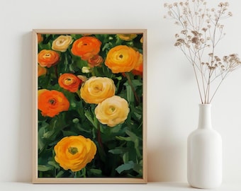 Cuadro de flores de caléndula, cuadro de flores de colores, impresión de flores vintage, decoración antigua para el hogar, póster floral de primavera y verano, impresión digital / SG324