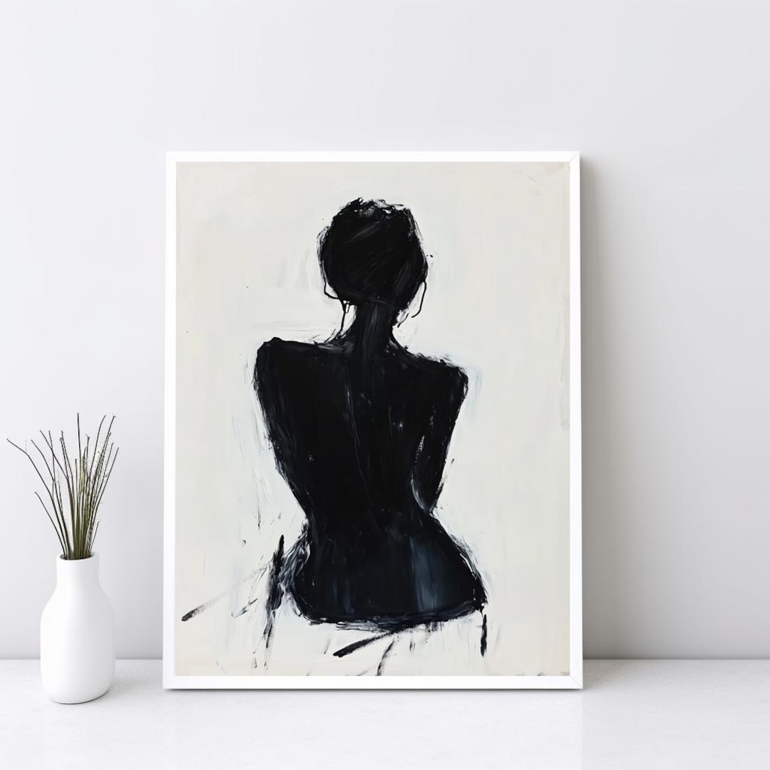 Vintage Female Figure Oil Painting, Minimalist Wall Art, Modern Figure ...