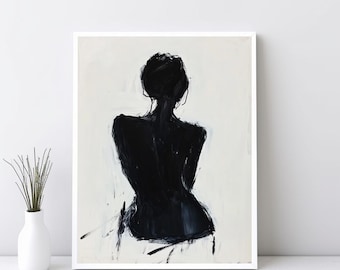 Vintage Female Figure Oil Painting, Minimalist Wall Art, Modern Figure Poster, Dorm Room Art Apartment Decor Abstract Print Bathroom | SG345