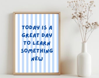 Boys Room Wall Art, Kids Motivational Quote Poster, Preschool Inspirational Decor, Positive Classroom Poster, School Class Art Blue | SG430