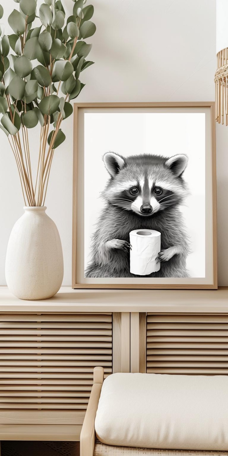 Cute Bathroom Raccoon Art, Toilet Paper Bathroom Wall Art, Kids ...