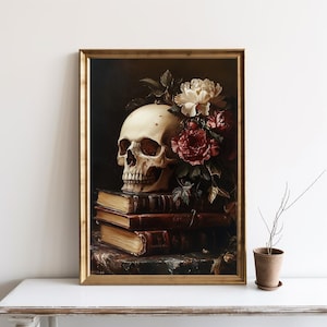 Gothic Skull Painting, Skull Wall Art, Dark Academia, Gothic Digital Art, Study Room Wall decor, Home decor, Digital Download Print | SG#258