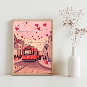 Cute Valentines Day Wall Art, Love City Art, Romantic Valentine Canvas, Retro Valentine Art Valentines Day Painting Gift For Her Him | SG359