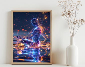Celestial Meditation Wall Art, Mindfulness Zen Print, Cosmic Energy Art, Spiritual Wall Decor, Graphic Mystical Chakra Art Poster | SG382