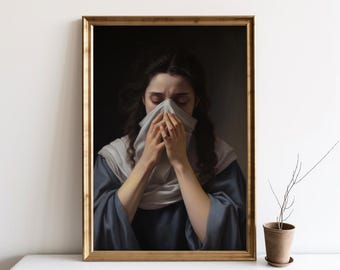 Funny Bathroom Wall Art Decor Toilet Humor, Woman Classical Painting Digital Download, Vintage Midcentury Poster Print Bathroom Art | SG#142