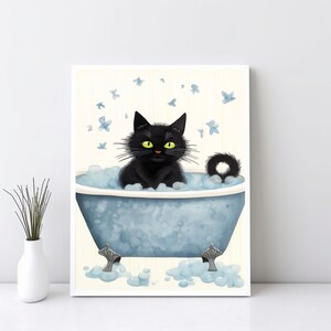 Bathtub Cat Art Print, Cute Cat Bath Tub Wall Art, Bathroom Wall Decor, Instant Download Art Printable, Mother&#39;s Day Cat Lover Gift | SG#73