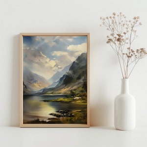 Scotland Highland Vintage Oil Painting, Farmhouse Wall Art, Scottish Mountain Print Landscape Art Oil Painting Living Room Art Print | SG#28