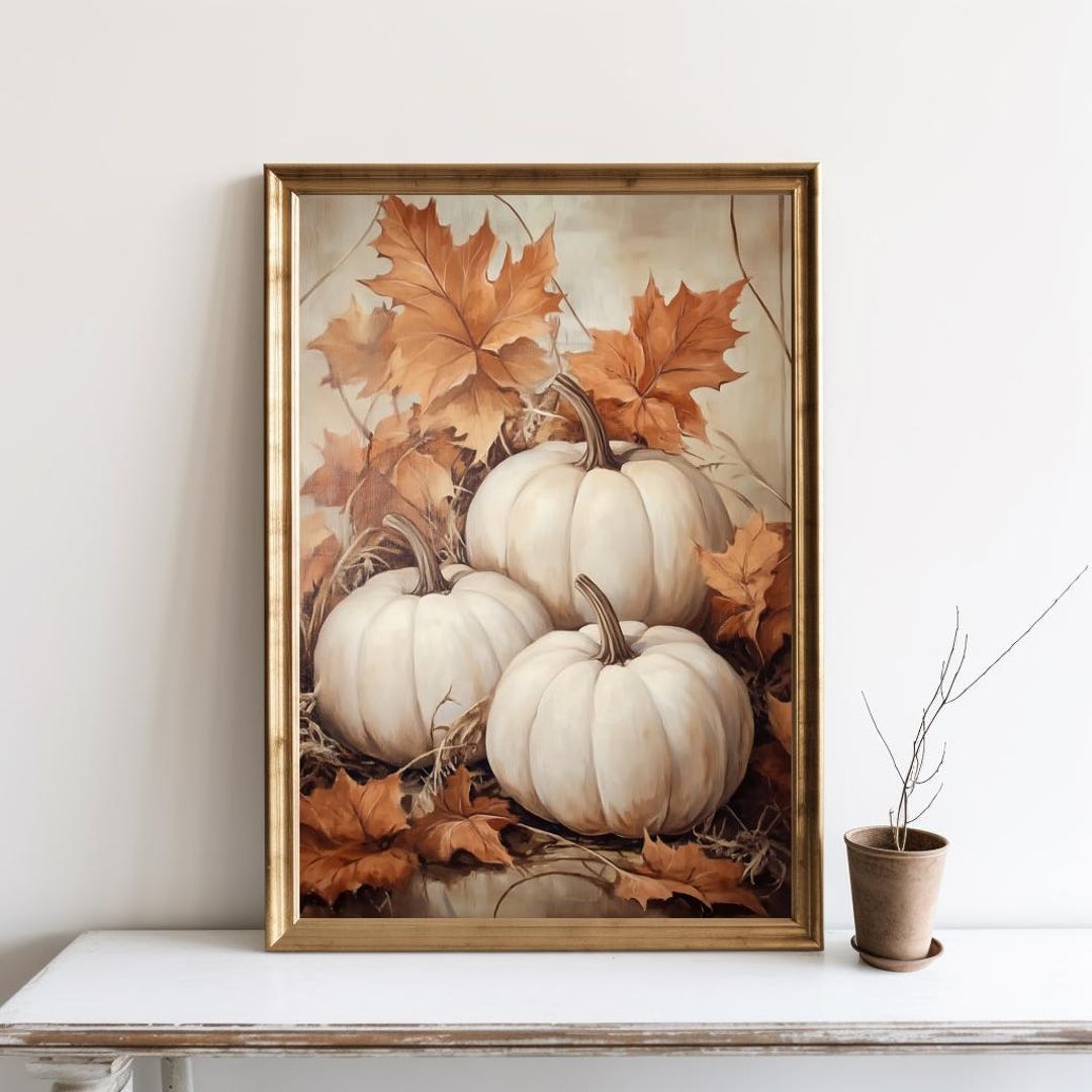 Pumpkin Still Life Painting, Rustic Fall Wall Art, Vintage Autumn Wall ...