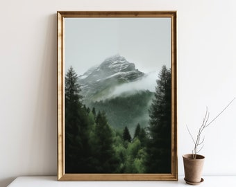 Mountain Forest Photography Wall Art, Dark Forest Pine Trees Nature Art, Misty Forest Wall Print, Printable Foggy Landscape Poster | SG#16