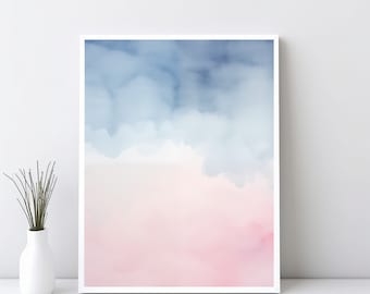 Printable Abstract Art, Watercolor Sky Print, Blue Pink Watercolor Wall Art, Abstract Art, Abstract Watercolor Prints, Pastel Art JPG | SG#6