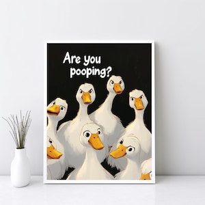 Funny Animal Wall Art, Are You Pooping Funny Bathroom Ducks, Quirky Ducks Print Bathroom Decor, Animal Lover Gift Idea, Poster Art | SG#287