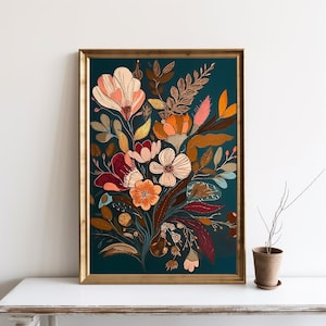 Boho Flowers Bouquet Wall Art, Abstract Botanical Flower Print, Midcentury Modern Wall Art Decor, Artful Floral Dorm Room Poster | SG#280