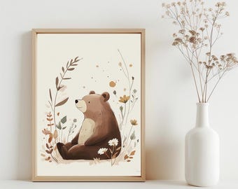 Woodland Bear Nursery Prints, Gender Neutral Nursery Prints, Forest Friends Wall Art Gift, Kids Room Decor, Animal Prints Wall Art | SG317