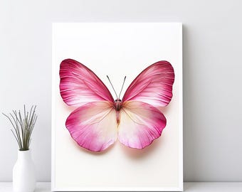 Roze bloem vlinderprint, roze girly digitale muurkunst, preppy trendy muurkunst, meisjes kinderkamer, coquette esthetiek, slaapzaal | SG#240