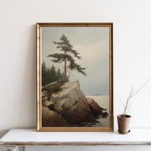 Landscape Vintage Painting, Old Pine Vintage Wall Art, Rustic Wall Decor, Landscape Wall Art Poster, Printable Digital Download Art | SG#155