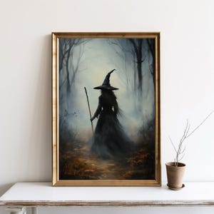 Witch Halloween Wall Art, Witch in the Woods Poster, Witchy Art, Vintage Halloween Poster, Rustic Witch Painting, Digital Download | SG#205