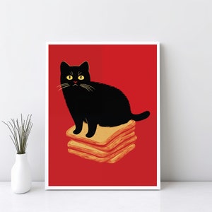 Funny Cat Poster, Black Cat Digital Wall Art Print, Cute Kitten Illustration, Cat Lover Gift, Cat Doing Things Bread Wall Decor, JPG | SG#56