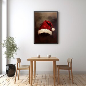 Målning av julhatt, väggdekorationer med julgranskulor, stillebenmålning med jultomte, rustik julkonst, vintage julkonsttryck | SG#168 bild 4