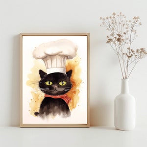 Chef Cat Wall Art Print, Instant Download Printable Art, Cat Lover Mothers Day Gift, Cat Chef Hat Kitchen Wall Decor, Baking Print | SG#72