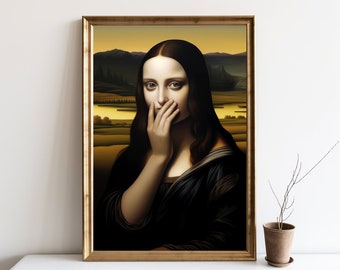 Funny Bathroom Art Print, Toilet Humor, Mona Lisa, Funny Classical Painting, Vintage Midcentury Toilet Humor, Mona Lisa Print, JPG | SG#18