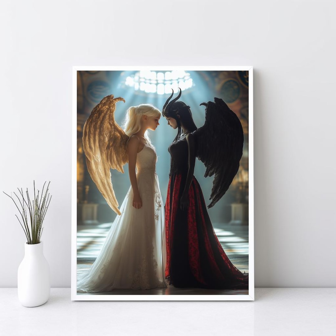 Angel Demon Bride Art Print, Passion Love Wall Decor, Celestial