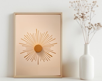 Abstract Sun Art Print, Mid Century Modern Printable Art, Boho Wall Art Decor, Horizontal Yellow Sun, Minimalist Nursery Decor, JPG | SG#10