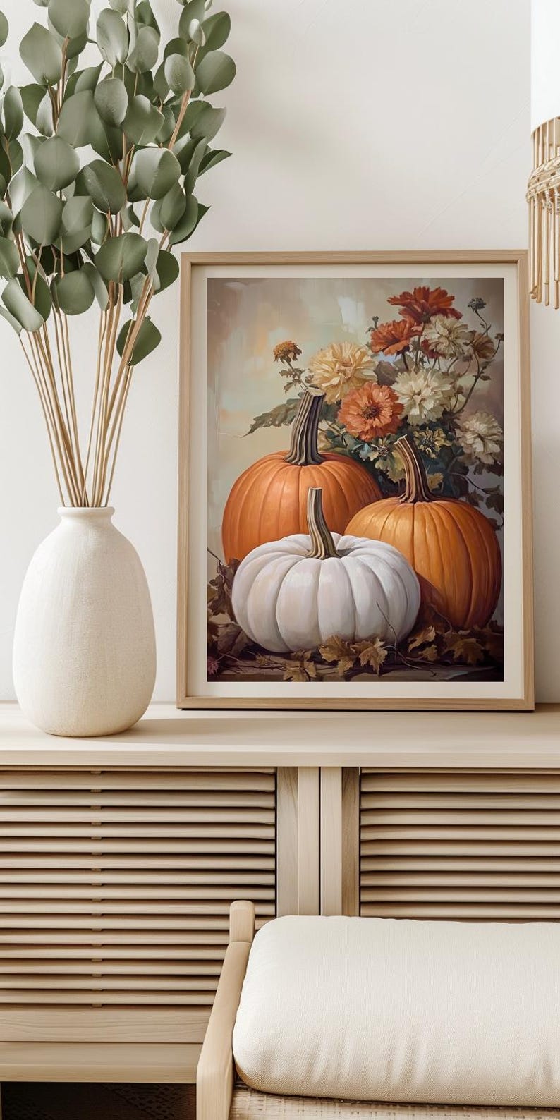 Pumpkin Still Life Painting, Rustic Fall Wall Art, Vintage Autumn Wall ...