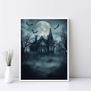 Haunted House Wall Art, Halloween Vintage Print, Dark Academia Print, Spooky House Printable Art, Digital Download Art Poster Print | SG#249