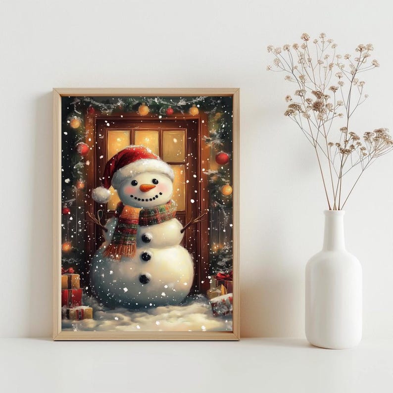 Cute Snowman Wall Art, Snowman Printable Art, Christmas Decor Art ...