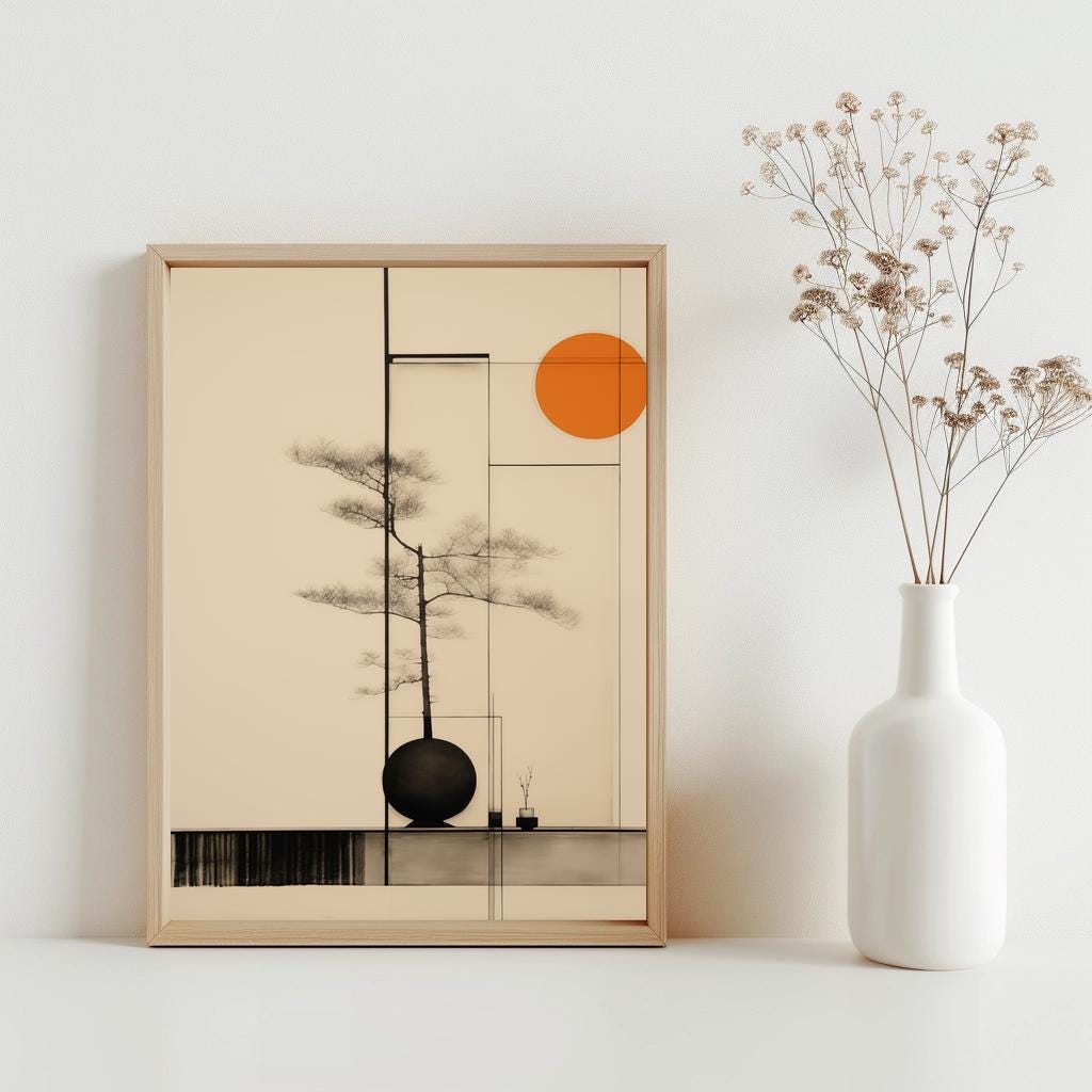 Japanese Style Wall Art, Japandi Neutral Scandinavian Art
