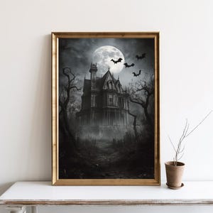 Haunted House Wall Art, Halloween Vintage Print, Dark Academia Print, Spooky House Printable Art, Digital Download Art Poster Print | SG#250
