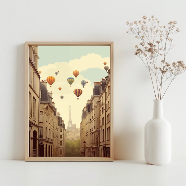 Hot Air Balloons Over Paris Photography Print, Paris Wall Art, Large Wall Art Print, Fine Art Photography, Travel Wall Decor, JPG | SG#32