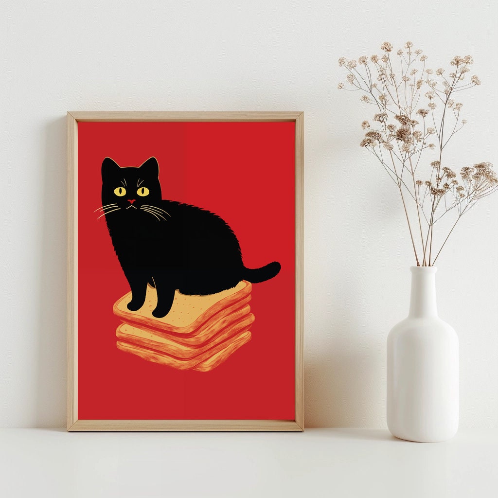 Funny Cat Poster, Black Cat Digital Wall Art Print, Cute Kitten ...