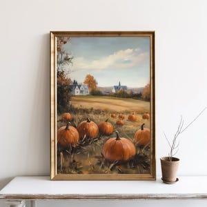 Kürbisse Bauernhaus Land Malerei, Herbst Dekor, Vintage Stil Wandbild, Herbst Wand Kunst, Herbst Poster Digitaldruck | SG#209