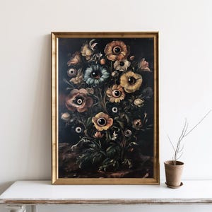 Flowers with Eyes Art, Botanical Goth Print, Victorian Home Decor, Witchy Goth Cottagecore, Macabre Surreal Collage, Dark Forestcore | SG405