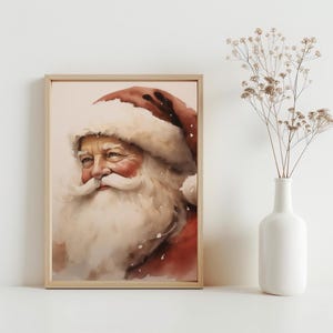 Vintage Santa Claus Painting Wall Art, Christmas Printable Wall Art, Beige Holiday Decor, Neutral Rustic Santa Print, Winter Poster | SG#124