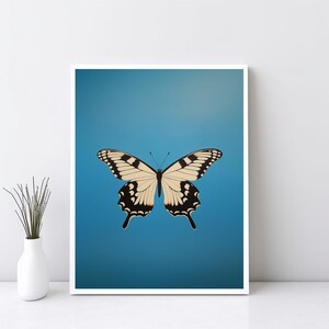 Butterfly Wall Art, Vintage Butterfly Wall Art Print, Butterfly Wall Decor, Antique Print, Butterfly Poster, Blue Background Poster | SG#160
