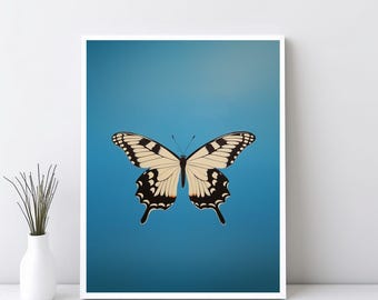 Butterfly Wall Art, Vintage Butterfly Wall Art Print, Butterfly Wall Decor, Antique Print, Butterfly Poster, Blue Background Poster | SG#160